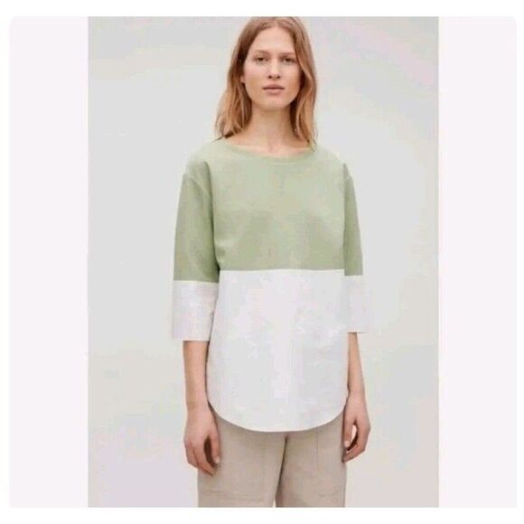 Cos Hem Women’s Sweatshirt Cotton Blend Green and White Size Small - Picture 1 of 9